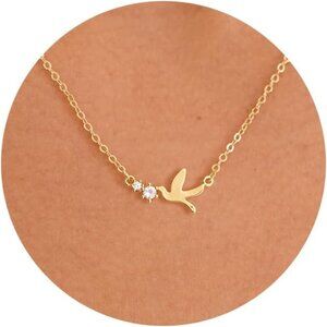 Gold Bird Pendant Necklace with Crystal for Women Minimalist Dainty Jewelry Gift
